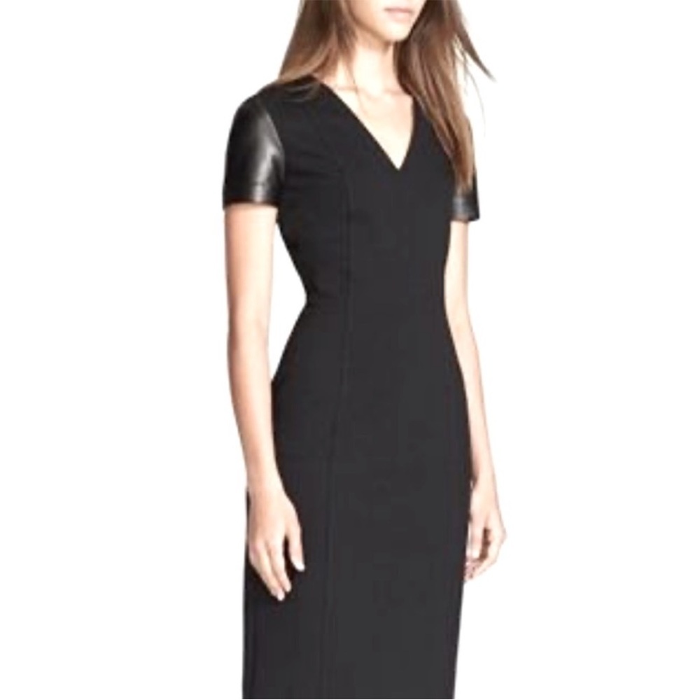 Bailey 44 Faux Leather Sleeves Black Sheath Dress Small